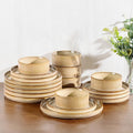 GBHOME 12-Piece Stoneware Dinnerware Set for 4 – Ribbed Ceramic Plates and Bowls, Scratch-Resistant, Microwave & Dishwasher Safe, Reactive Glaze, Barley Latte
