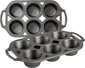 Lodge Seasoned Cast Iron Muffin Pan Set - Six-Well Bakeware Set for Muffins, Cupcakes, Cornbread & Homemade Favorites - Includes Looped Handles - 2-Pack