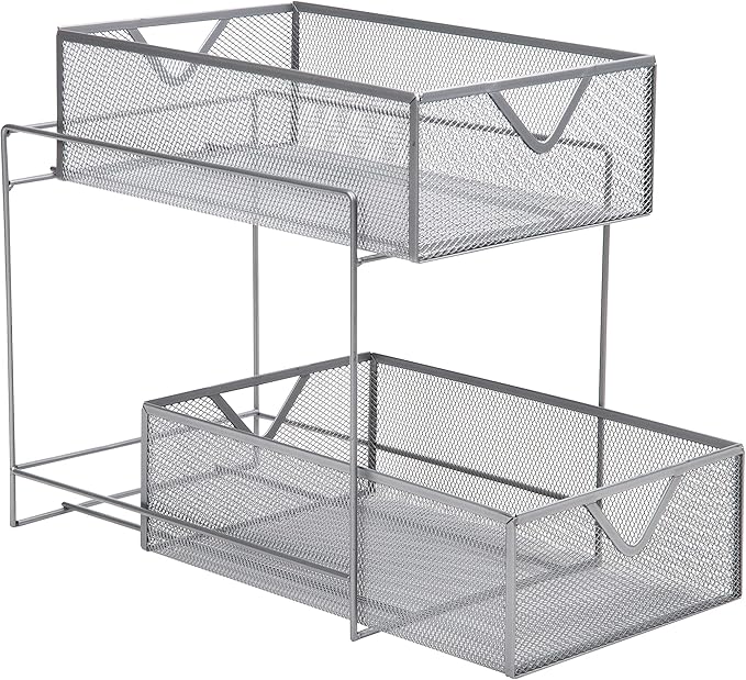 Mind Reader Accessory Organizer, Supply Storage, Makeup, Office, Kitchen, Metal Mesh, Silver