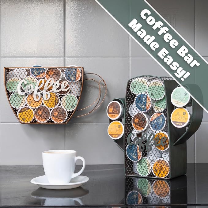 Made Easy Kit Coffee Pod Organizer - Home Coffee Bar Functional Décor - Café Station Countertop Storage Accessories (Cactus)