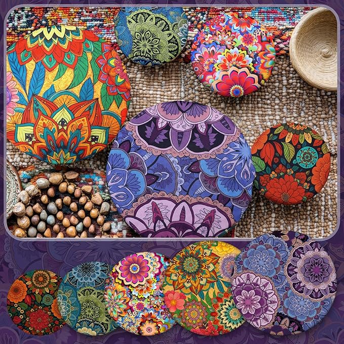 Patelai 10 Pcs Bowl Covers Reusable in 5 Size Stretch Cloth Fabric Elastic Food Storage Bowl Covers Bread Sourdough Lids for Proofing Food Fruits Leftover (Colored,Symmetrical Pattern)