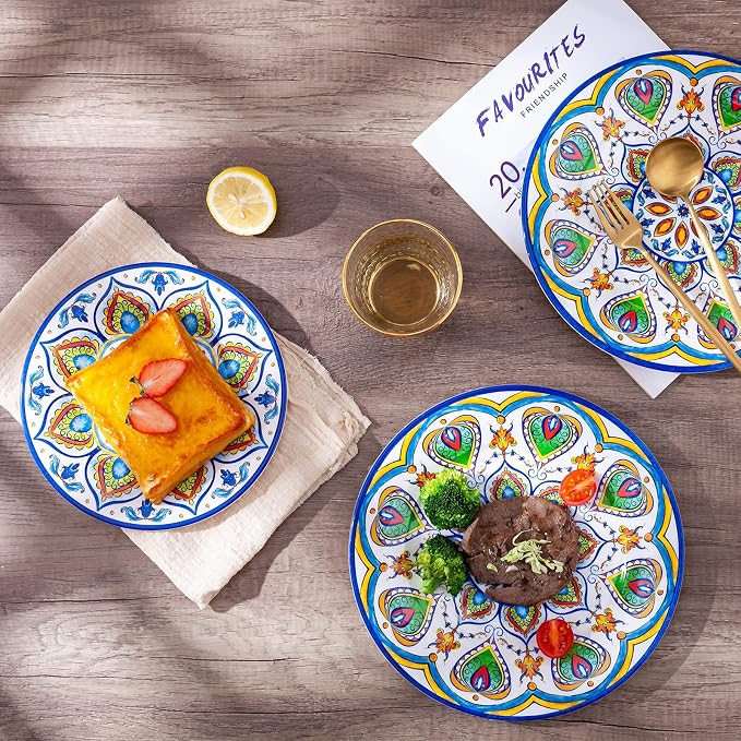 Melamine Dinnerware Set, 12 Pcs Dinner Plates Bowls Sets for Indoor and Outdoor Use, Durable Unbreakable Dishes Sets, Dishwasher Safe, BPA Free, Service for 4