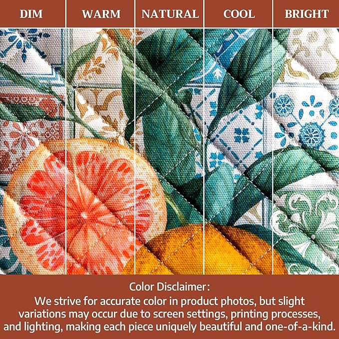 Maison d' Hermine 100% Cotton Oven Mitt & Pot Holder Set (7.5"x13" & 8"x8") Heat Resistant BBQ Cooking Gloves with Loop Baking Grilling Kitchen Gifts for Mothers Day Spring/Summer (Agrume)