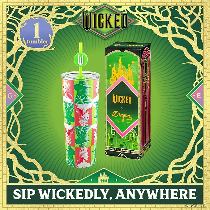 Dragon Glassware Wicked 24 oz Vacuum Insulated Tumbler with Lid and Straw - Tumbler Cup with 2 Straws - Stainless Steel Tumbler with Straw Topper for Water, Iced Tea - Portraits