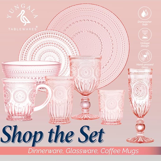Pink Glass Coffee Mugs Set of 4 – 10oz Aesthetic Pink Glass Mug Set, Real colored glass that is 100% Dishwasher Safe and Lead-Free, think Vintage Tea Cups vibes