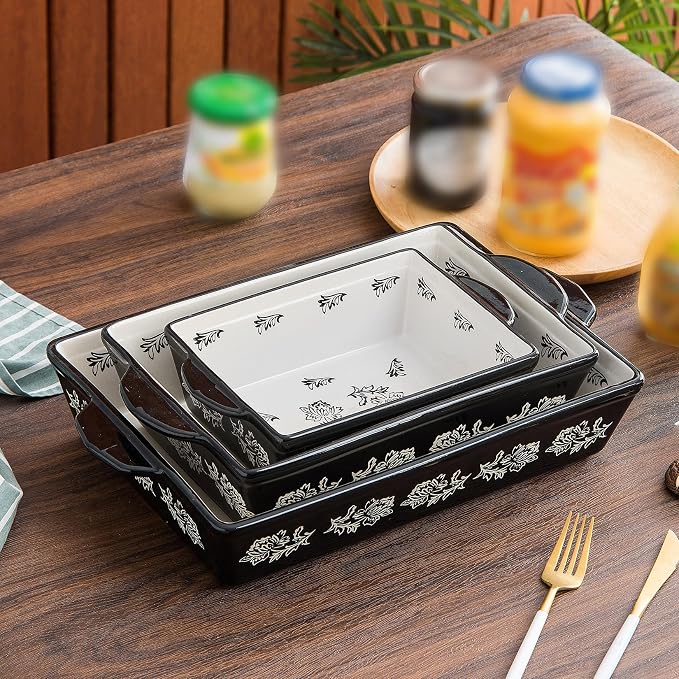 Wisenvoy Baking Dish Ceramic Lasagna Pan Casserole Dish 3-Piece Bakeware Sets Baking Dishes Baking Set Baking Dish Set
