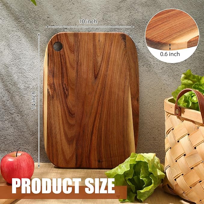 Roshtia 6 Pieces Acacia Wood Cutting Board 14" x 10" Kitchen Wooden Chopping Board Reversible Charcuterie Serving Tray Butcher Block Cutting Tray for Meat Cheese Vegetables Fruit(Cute)
