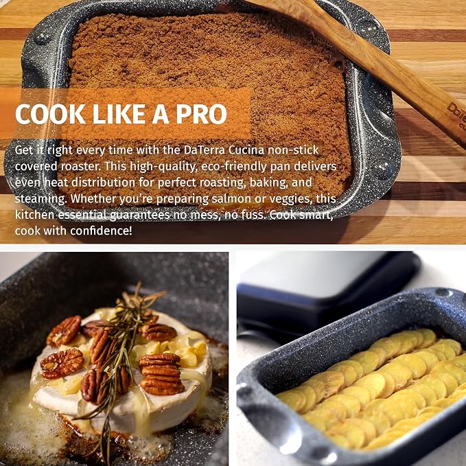 DaTerra Cucina - Nonstick Ceramic Coated Dual Roasting Pan Set – 2 Identical Pans, Oven Safe, Ideal for Roasting, Baking, Searing, Braising, Casseroles, Fits Most Toaster Ovens - 13 x 8 x 4.25