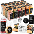 EDELHAUS Square Glass Spice Jars (24 x 4oz) with Bamboo Lids + Magnetic Spice Rack for Refrigerator (Fits 12 Jars) + Bonus Slim Auxiliary Rack, 240 Labels, Shaker Inserts, Funnel