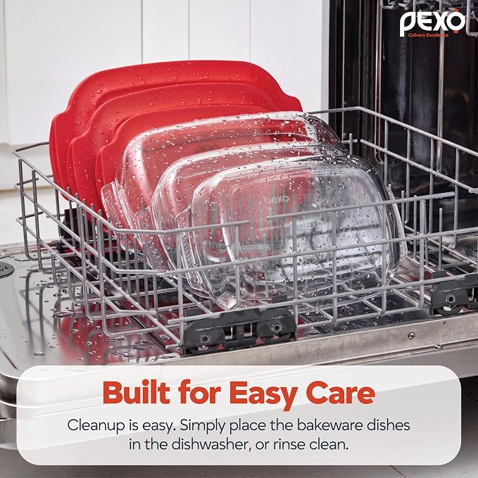 6-Piece Deep Glass Baking Dishes with Plastic Lids, Clear Glass Bakeware with Silicone Handles, (2.11QT, 3QT, 4.12QT) Casserole Dishes, Oven Dishwasher and Freezer safe, Rectangular Stackable Nesting Baking Dish set (Red)