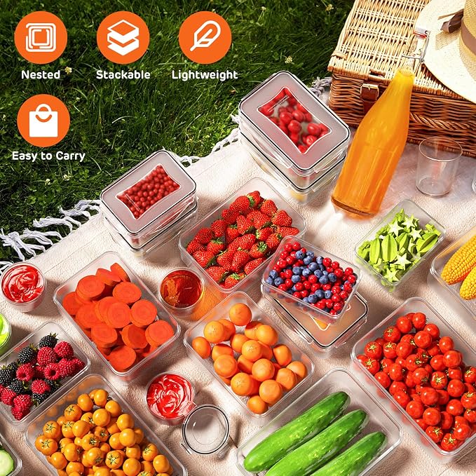 52 PCS Food Storage Container with Lid (26 Lids & 26 Containers) - Airtight Leakproof Plastic Kitchen Organization Set Reusable Microwave/Freezer/Dishwasher Safe Meal Prep Container with Label & Pen