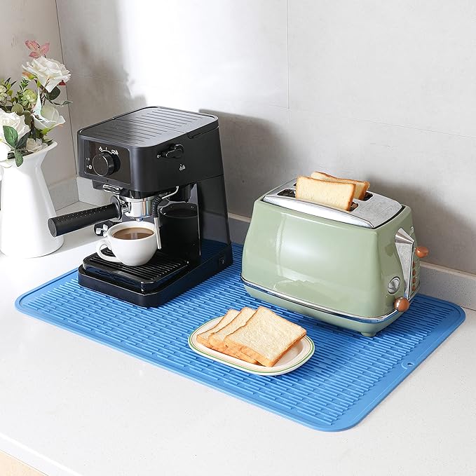 MicoYang Silicone Dish Drying Mat for Multiple Usage,Easy clean,Eco-friendly,Heat-resistant Silicone Mat for Kitchen Counter or Sink,Refrigerator or Drawer Liner Lichen BlueL 3XL 28 inches x 18 inches