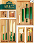 Grow Forward Bamboo Drawer Organizer Boxes - Set of 7 Wooden Drawer Organizers for Kitchen, Bathroom, Office, Desk, Vanity, Makeup - Non-Slip Junk Drawer Organizer Trays for Storage and Organization