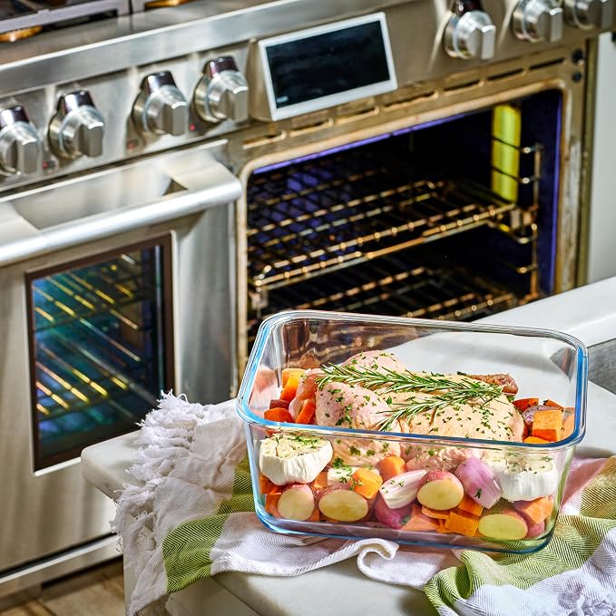 Extra Large Oven Safe Glass Food Storage Container with Airtight Locking Lid & Handle. 6500ml / 220oz / 28 Cup - Storing Lunch Food, Vegetables, Fruits, Baking Casserole, Roasting Turkey, BPA Free.