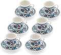 Turkish Coffee Cup Set of 6 with Saucers & Holder – Ceramic, Dishwasher-Safe, Keeps Warm – Patterned Turkish Espresso Cups Set for Home & Office (Set Of 6)