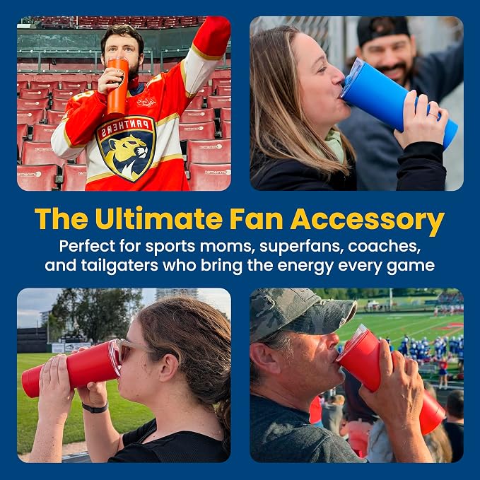 The LoudCup Blow Horn Tumbler, Cheer & Sip 2-in-1 Reusable Water Bottle with Built-In Horn for Sports Games, Tailgates, Parties & Events, BPA-Free, 23 oz, Marlin Blue
