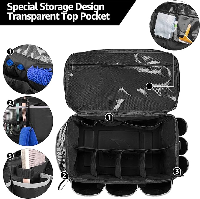 HODRANT Extra-Large Cleaning Caddy with EVA Hard Bottom, High Capacity Cleaning Supplies Organizer for Housekeeping & Home Work, Cleaner Tools Tote Bag with Shoulder Strap, Patent Design