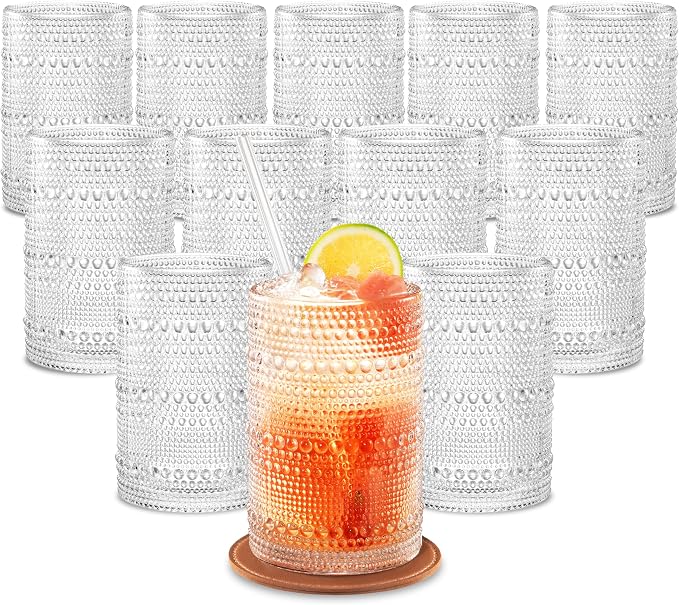 15 OZ Hobnail Drinking Set, Clear | Set of 12