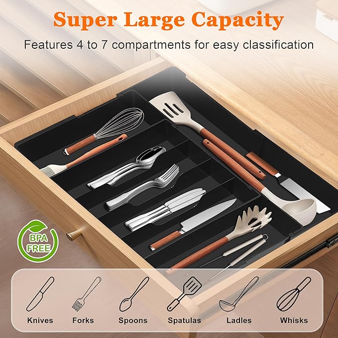 Spaclear Expandable Large Silverware Organizer & Utensil Drawer Organizer Classified Storage for Spoons Forks Knives