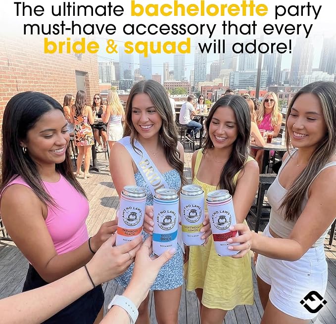 Funky Junque Bachelorette Party Favors Slim Can Cooler, Funny Bridesmaid & Bride Gifts for Girls Trip, Bridal Shower Decorations & Accessories, 12 oz Skinny Can Covers - Ain't No Laws - 7 Pack