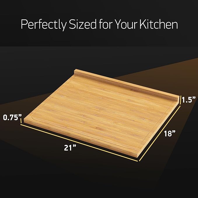 Extra Large Bamboo Cutting Board with Lip – 21” x 18”, Wooden Cutting Boards with Lip For Kitchen Meal Prep & Serving, Charcuterie & Chopping Board Ideal for Knives