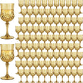 Plastic Wine Glasses, Plastic Goblets Vintage Style Cordial Unbreakable Drinking Glasses, Reusable Drinkware for Wedding Reception, Grand Event Party Supplies (100, Gold)