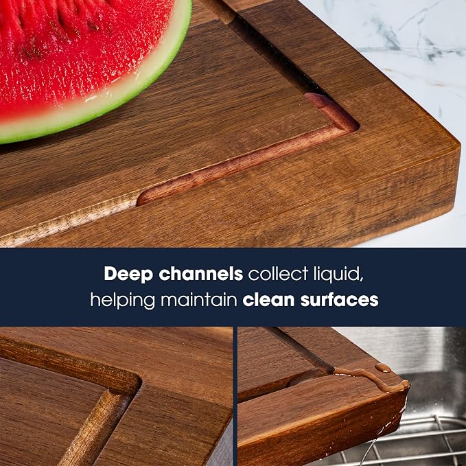 Midnight Board- Acacia Wood Cutting Board, Grooved Edge Design