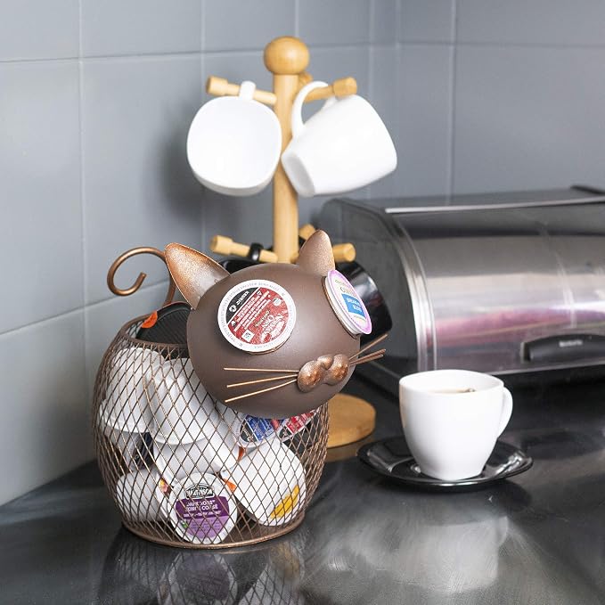 Made Easy Kit Coffee Pod Organizer - Home Coffee Bar Functional Décor - Café Station Countertop Storage Accessories (Cat)