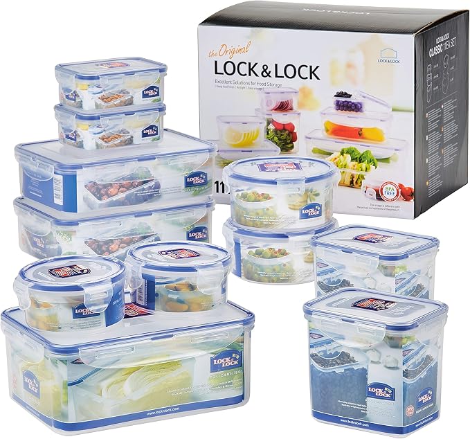 LocknLock Easy Essentials Food Storage lids/Airtight containers, BPA Free, 22 Piece, Clear