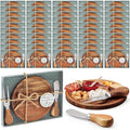Maxcheck 50 Sets Baby Shower Bridal Game Prizes for Winners Round Cheese Board Set Wood Mini Charcuterie Board with Knives and Forks Thank You Card with Gift Box for Guests Wedding (Acacia)