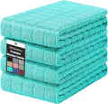 Homaxy Premium Cotton Kitchen Towels 16"x 28", Large Natural Ring Spun 390 GSM Dish Towels, Super Absorbent Terry Kitchen Hand Towels, Soft Tea Towels with Hanging Loop, Pure Aqua Check Design, 4 Pack