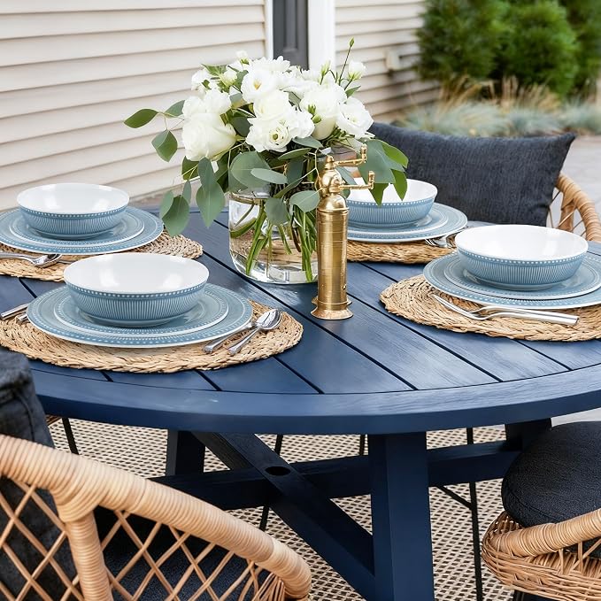 AELS Melamine Dinnerware Set of 12 Pcs, Dinner Dishes Set for Indoor and Outdoor Use, Melamine Plates and Bowls Set for 4, Dishwasher Safe, Lightweight Unbreakable, BPA Free, Blue