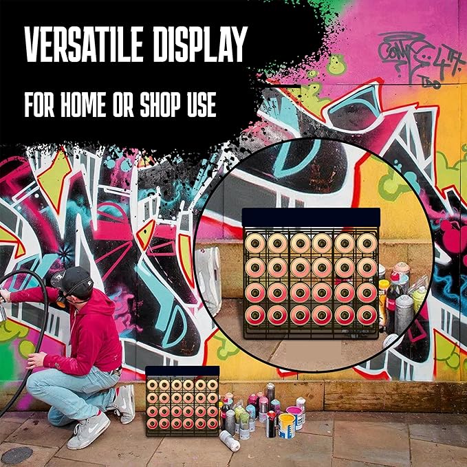 Skywin TidyFriend Metal Spray Can Holder 17.3 x 13.4 x 5.3 Inches - Matte Black Spray Bottle Holder Wall Mount, Graffiti Art Supplies Organizer with a Removable Name Board (Black)
