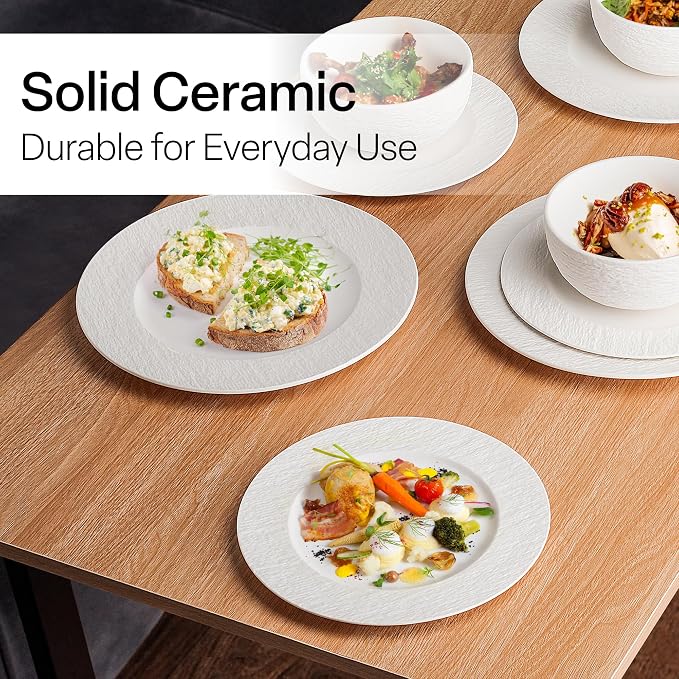 MIAMIO - Set of 8 Dinner Plates, 4x Small Plates (9 inch), 4x Big Plates (11 inch), / 8-piece Ceramic Plate Set, Stoneware Crockery Set - Microwave & Dishwasher Safe - Oasis Collection (White)