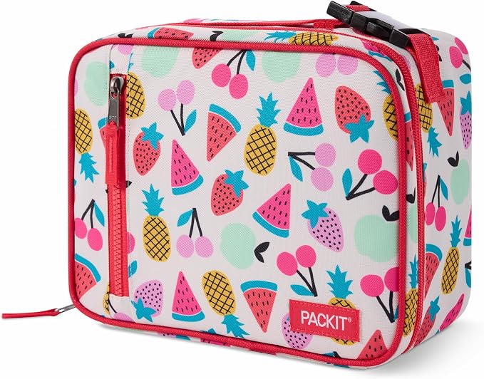 PackIt Freezable Classic Lunch Box, Fruit Toss, Built with EcoFreeze Technology, Collapsible, Reusable, Zip Closure With Zip Front Pocket and Buckle Handle, Designed for Fresh Lunch On the Go