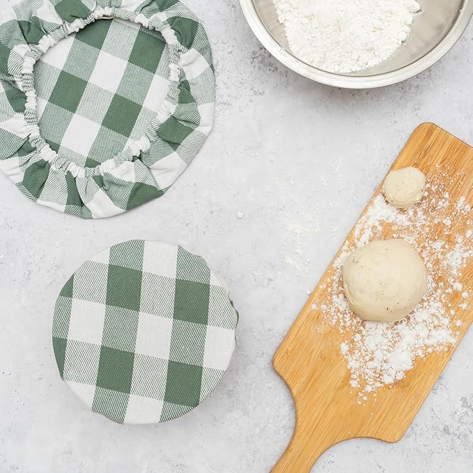 Sage Green Cotton Bowl Covers - 8 Pack, Reusable, Washable, 100% Cotton Fabric Set to Cover Fruits, Vegetables and Regulate Moisture - Elastic Closure for Salads, Bread & Leftovers (Sage Green)