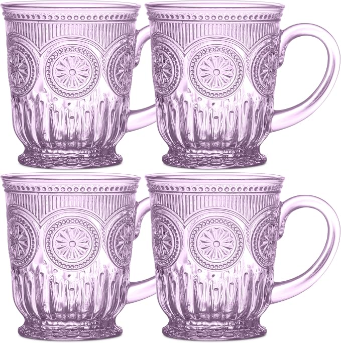Vintage Hobnail Purple Glass Mugs Set of 4 – 10oz