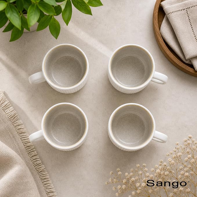 SANGO Anderson Cream Coffee Mugs Set of 4, 16.5 oz Stoneware Coffee Mug Set, Big Ceramic Tea Cup with Reactive Glaze for Cappuccino, Latte, Large Coffee Cups with Handle, Microwave & Dishwasher Safe