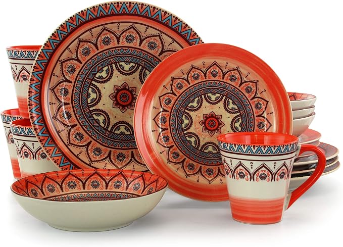 Elama's Zen Rust Mozaik 16 Piece Stoneware Dinnerware Set