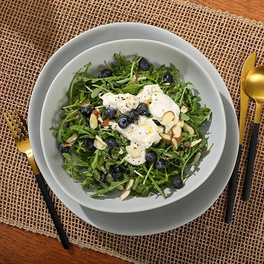 Gibson Elite Zion Mist 16 Piece Stoneware Reactive Glaze (Service for 4) Ceramic Plates and Bowls Modern Organic Dinnerware Set - Blue