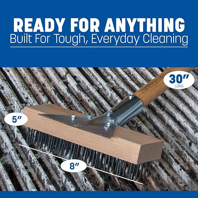 Carlisle FoodService Products Wood Oven Grill Brush & Scraper with Handle, 30 Inches, Natural