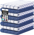 Homaxy Premium Cotton Kitchen Towels 16"x 28", Large Natural Ring Spun 390 GSM Dish Towels, Super Absorbent Terry Kitchen Hand Towels, Soft Tea Towels with Hanging Loop, Navy Blue Check Design, 8 Pack
