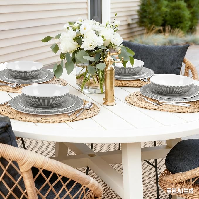 AELS Melamine Dinnerware Set of 12 Pcs, Dinner Dishes Set for Indoor and Outdoor Use, Melamine Plates and Bowls Set for 4, Dishwasher Safe, Lightweight Unbreakable, BPA Free, Gray