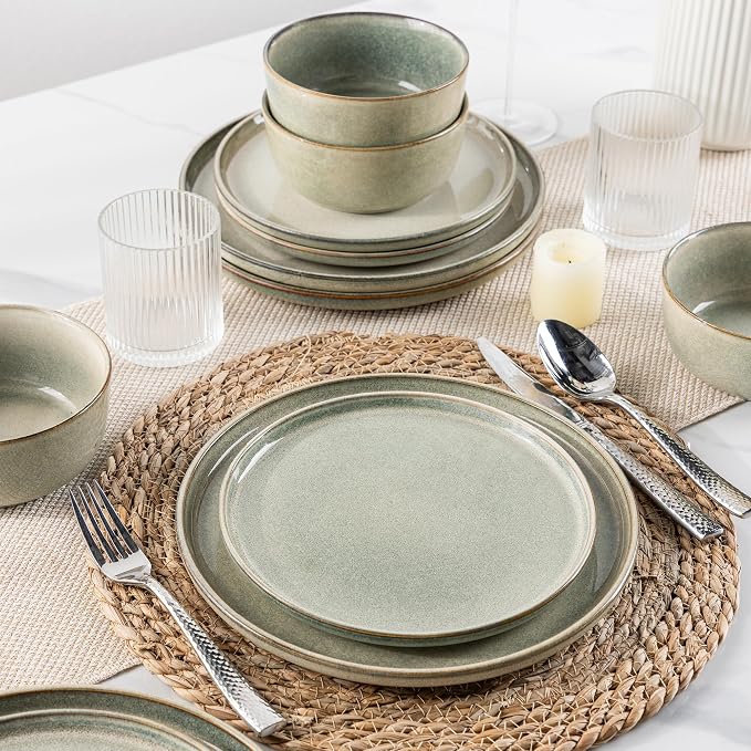 AmorArc Stoneware Dinnerware Sets,Round Reactive Glaze Ceramic Plates and Bowls Set,Highly Scratch Resistant | Dishwasher & Microwave Safe Dishes,Service for 6 (18pc)