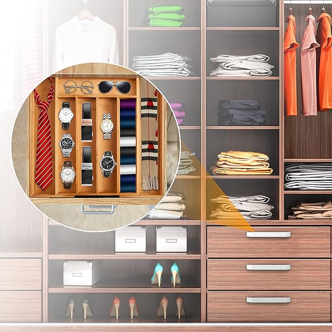 Bellsal Silverware Organizer 2 PIECE with grooves Kitchen Drawer Organizer Expandable Bamboo Utensil Holder Cutlery Tray for Kitchen Utensil and Flatware