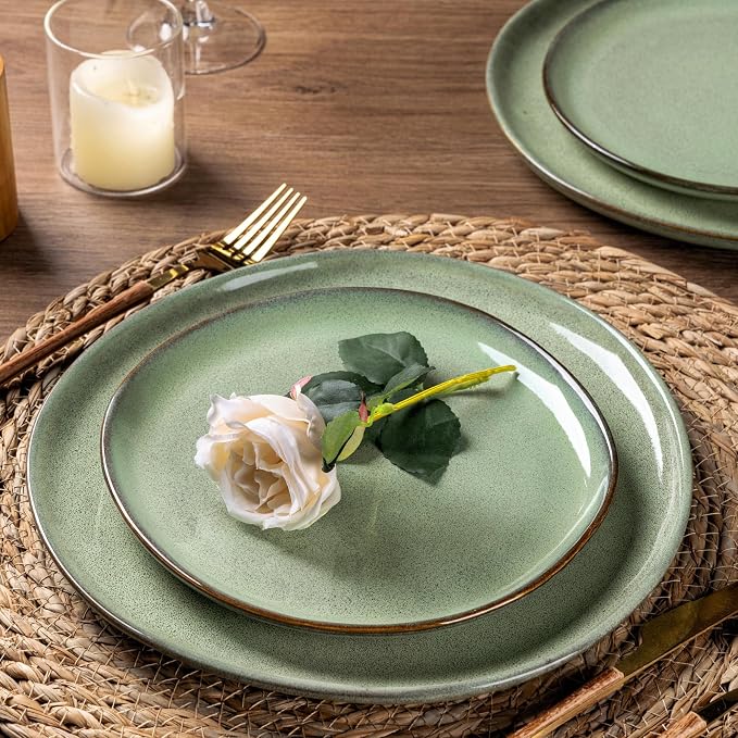 AmorArc Ceramic Dinnerware Sets,Handmade Reactive Glaze Stoneware Plates and Bowls Sets,Highly Scratch Resistant | Dishwasher & Microwave Safe Dishes Set,Service for 4 (12pc)