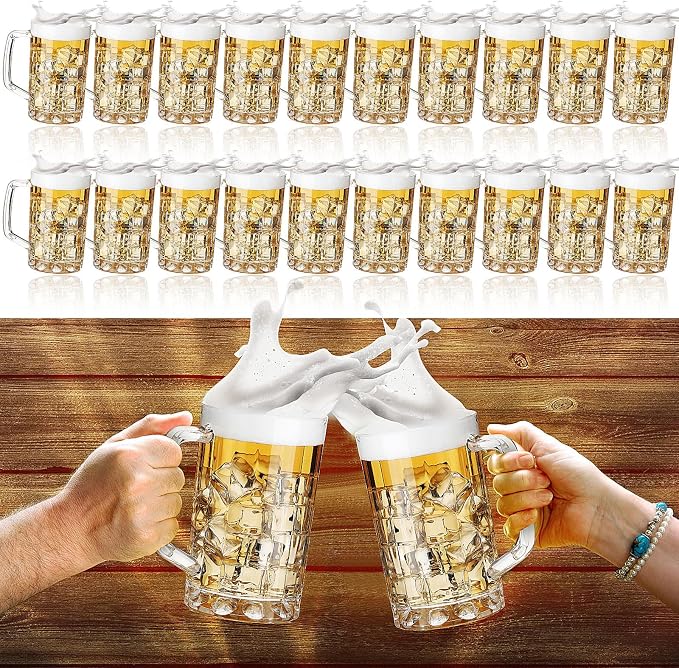 Mifoci 20 Pcs Plastic Beer Mugs with Handles 20oz Oktoberfest Beer Stein Bulk Reusable Drinking Cups Glasses for Bavarian Party Supplies Cocktail Beverages Alcohol Soda