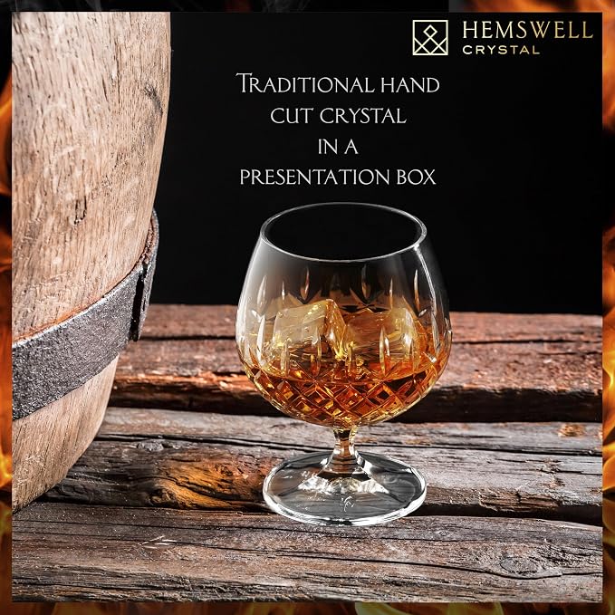 Brandy Snifter Cognac Glass - European Crystal Small Balloon Snifter for Scotch Whisky Bourbon - Elegant 8.5oz Wicklow Cut Design | for Spirits Tasting - Small European Hand Cut Crystal 8.5oz Wicklow Design