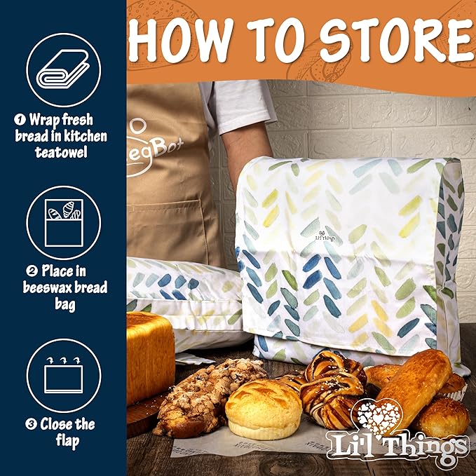 Sourdough Bread Bag – Reusable Beeswax Bread Storage Bags 2.0 (2 Sizes) for Homemade & Artisan Loaves, Cotton-Lined Bread Keeper, Plastic-Free Kitchen Storage – Paintbrush