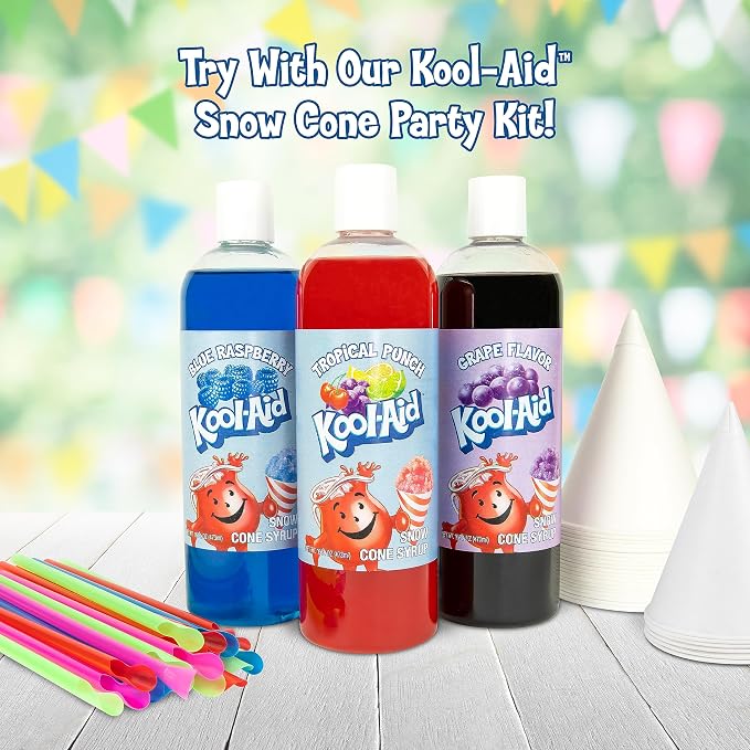 Nostalgia Kool-Aid Snow Cone Shaved Ice Machine - Retro Table-Top Slushie Machine Makes 20 ICY Treats - Includes 2 Reusable Plastic Cups & Ice Scoop - Blue